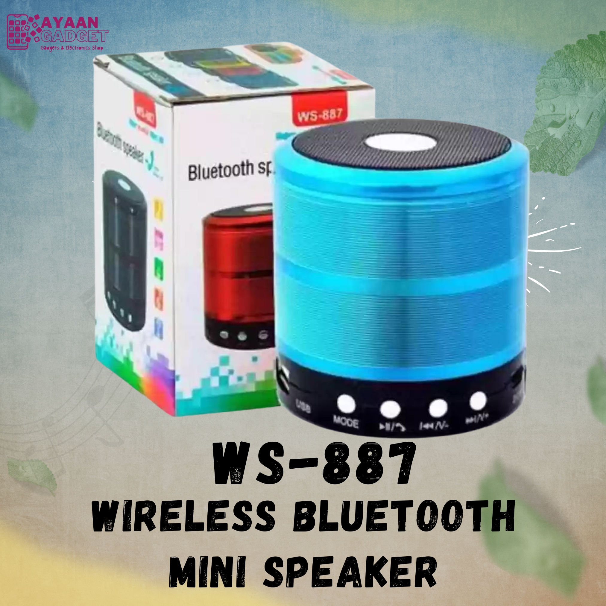 WS 887 Wireless Bluetooth Mini Speaker TF USB FM AUX Portable Music