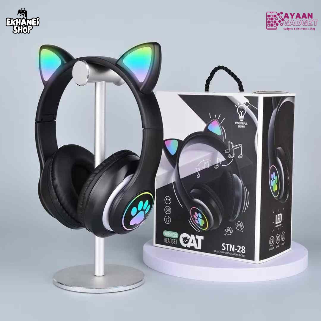 CAT STN-28  with Mic AUX Colorful LED Lights Over Ear Music Headset Glowing Ear Headphones